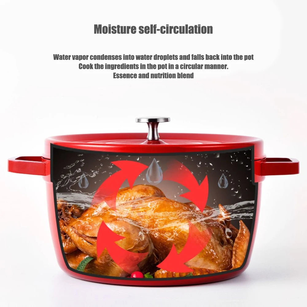 🍲 Cast Iron Enamel Soup Pot with Lid – Non-Stick Stew Pan for Gas & Induction