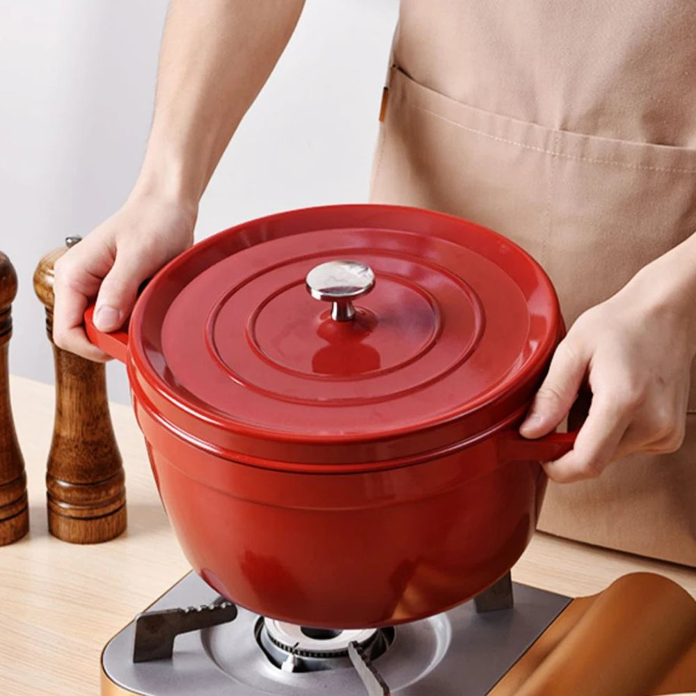 🍲 Cast Iron Enamel Soup Pot with Lid – Non-Stick Stew Pan for Gas & Induction