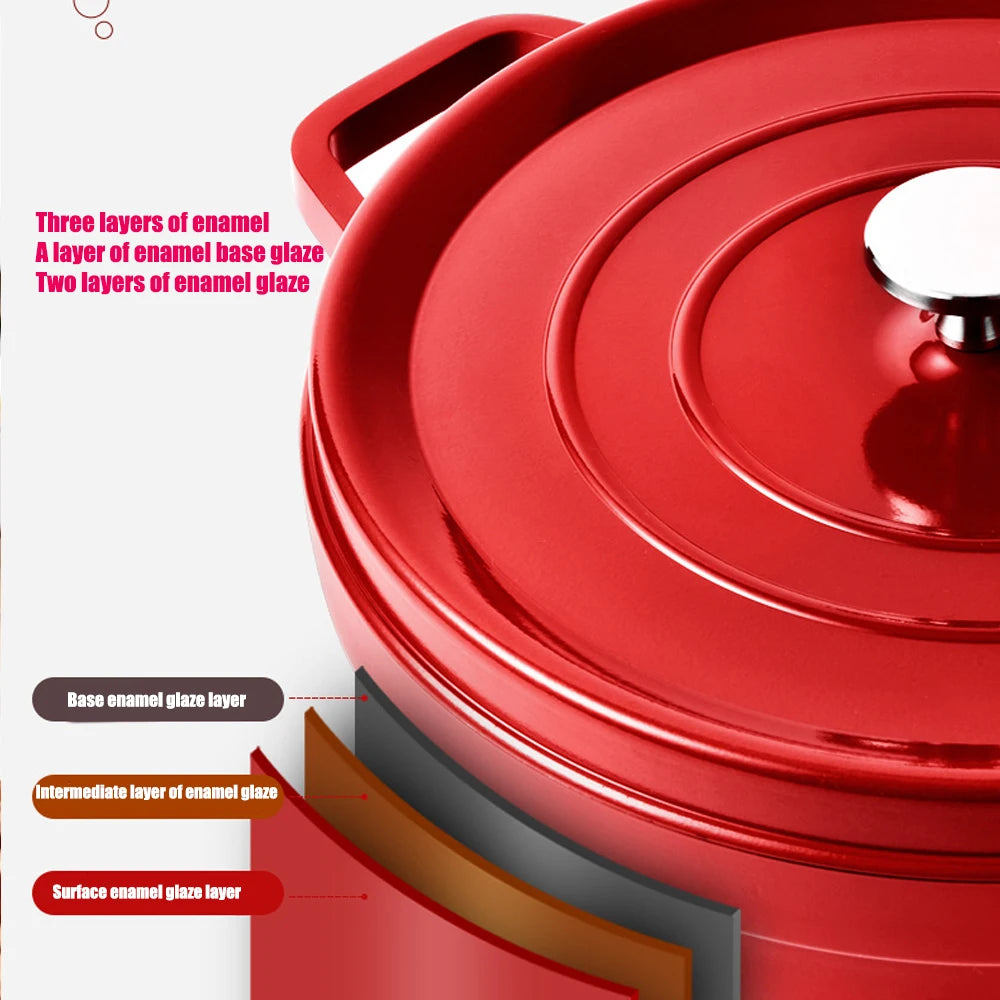 🍲 Cast Iron Enamel Soup Pot with Lid – Non-Stick Stew Pan for Gas & Induction