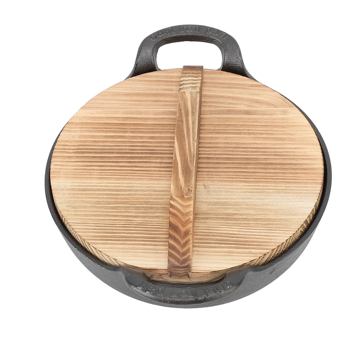 🍲 Cast Iron Wok with Wooden Lid – Flat Base Stir Fry Pan with Double Handles