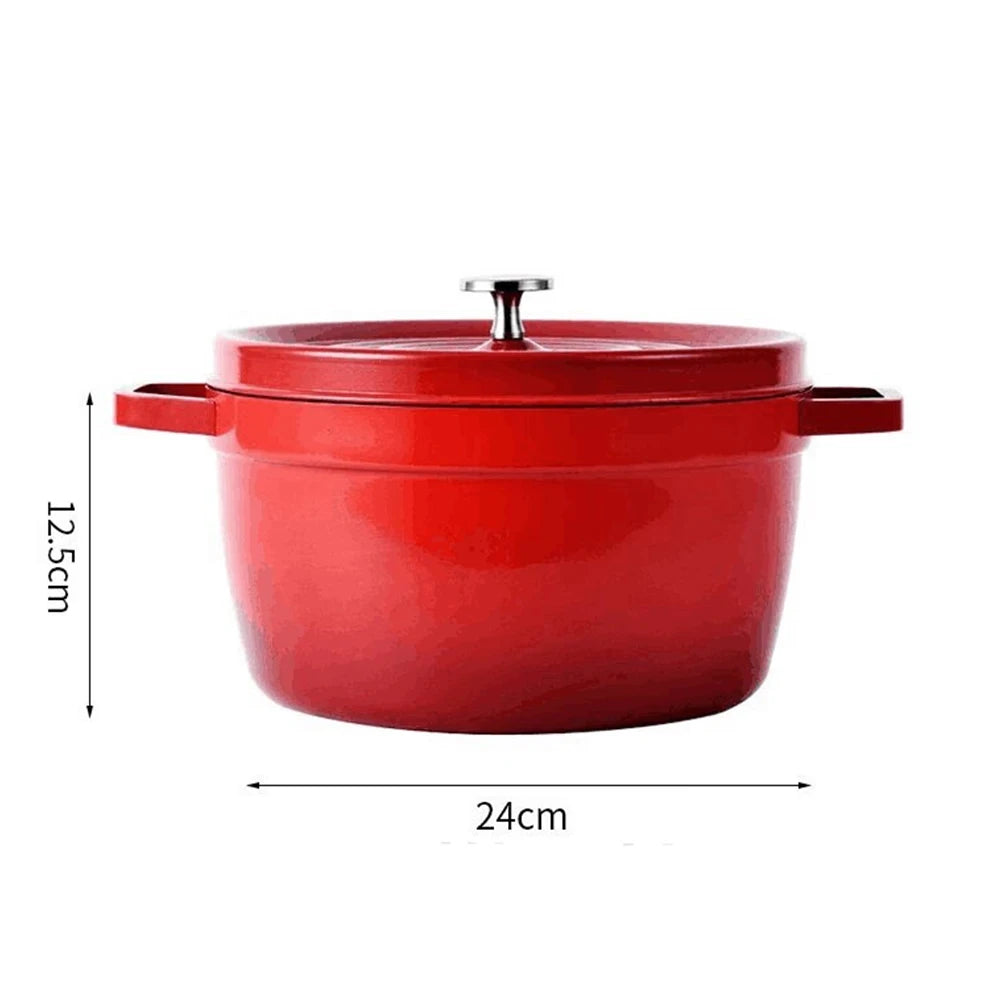 🍲 Cast Iron Enamel Soup Pot with Lid – Non-Stick Stew Pan for Gas & Induction