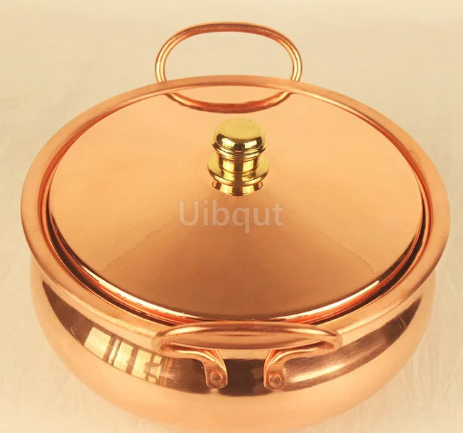🥘 Handmade Pure Copper Pot with Lid – Binaural Cooking Pot