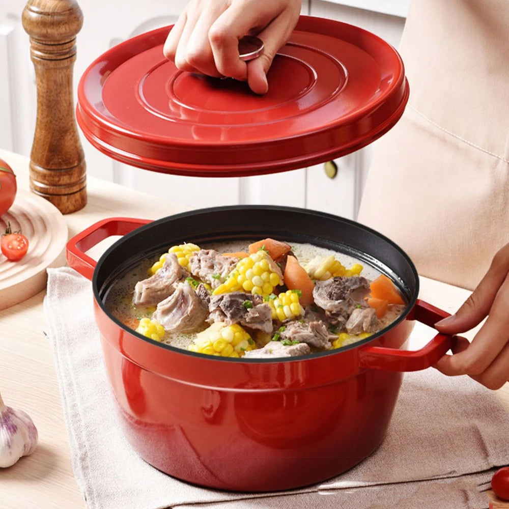 🍲 Cast Iron Enamel Soup Pot with Lid – Non-Stick Stew Pan for Gas & Induction