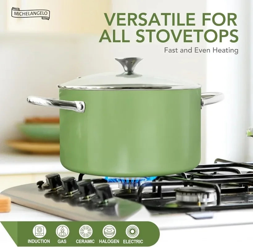 🥘 MICHELANGELO 6-Quart Ceramic Coated Non-Stick Soup Pot – Double Handle for Induction & Gas Stoves
