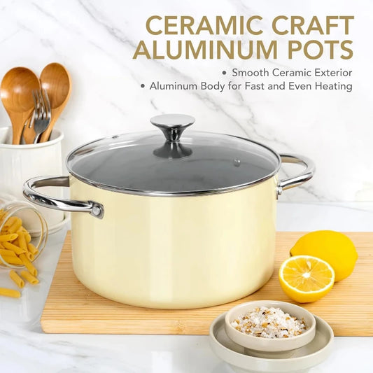🥘 MICHELANGELO 6-Quart Ceramic Coated Non-Stick Soup Pot – Double Handle for Induction & Gas Stoves