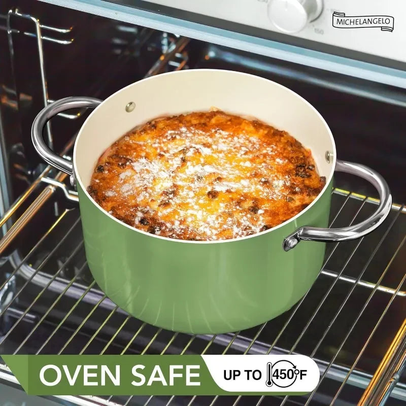 🥘 MICHELANGELO 6-Quart Ceramic Coated Non-Stick Soup Pot – Double Handle for Induction & Gas Stoves