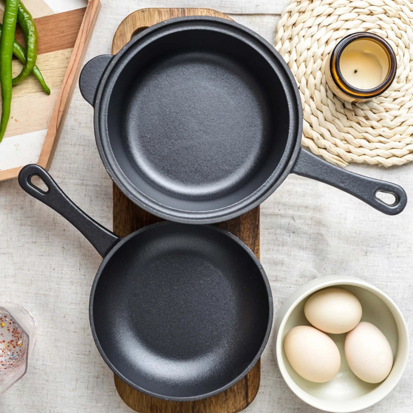 🍖 Cast Iron Skillet & Pot Set with Lid – BBQ, Steak, Grill & Stew Pan for Indoor/Outdoor Cooking