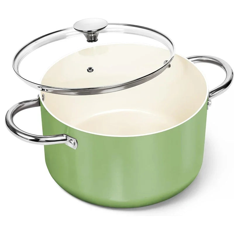 🥘 MICHELANGELO 6-Quart Ceramic Coated Non-Stick Soup Pot – Double Handle for Induction & Gas Stoves
