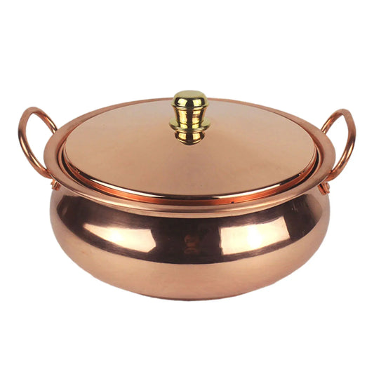 🥘 Handmade Pure Copper Pot with Lid – Binaural Cooking Pot