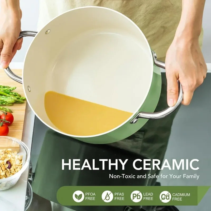 🥘 MICHELANGELO 6-Quart Ceramic Coated Non-Stick Soup Pot – Double Handle for Induction & Gas Stoves