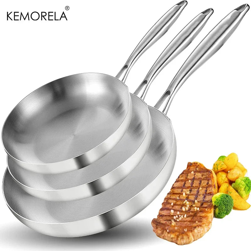 🍳 3-Piece Stainless Steel Frying Pan Set – Non-Stick & Eco-Friendly