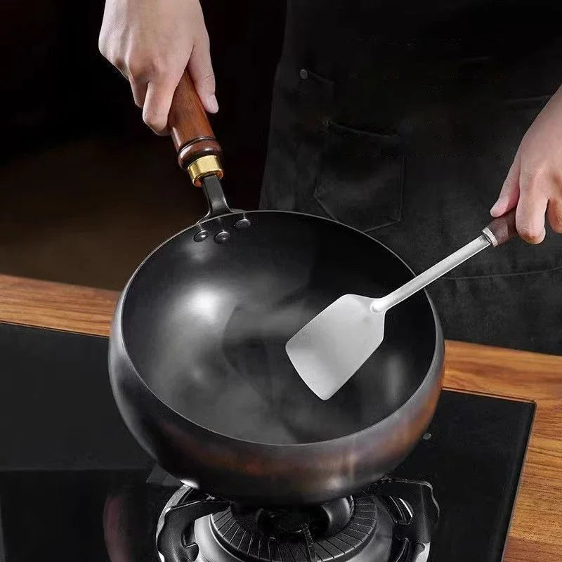🥘 Handmade Forged Cast Iron Non-Stick Pan – Stir Fry & Stew Pot