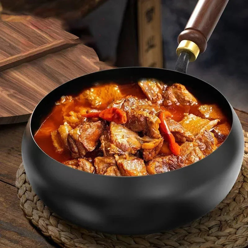 🥘 Handmade Forged Cast Iron Non-Stick Pan – Stir Fry & Stew Pot
