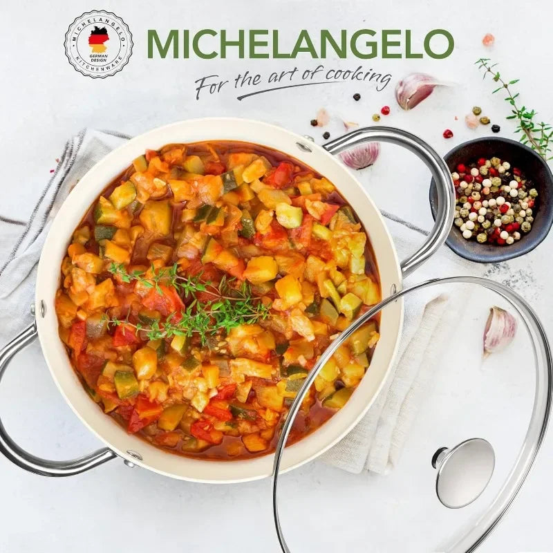 🥘 MICHELANGELO 6-Quart Ceramic Coated Non-Stick Soup Pot – Double Handle for Induction & Gas Stoves