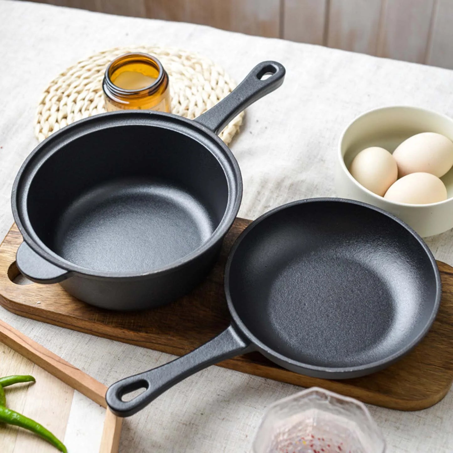 🍖 Cast Iron Skillet & Pot Set with Lid – BBQ, Steak, Grill & Stew Pan for Indoor/Outdoor Cooking